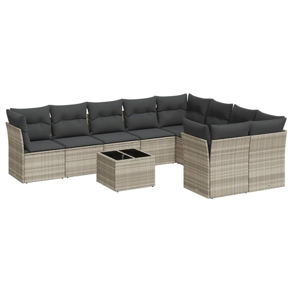 Salon de jardin avec coussins 10 pcs gris clair résine tressée