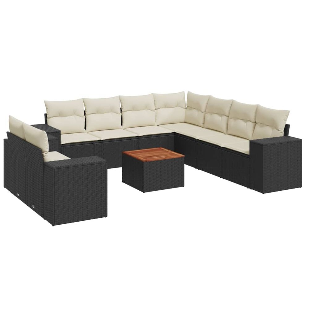 Salon de jardin 10 pcs avec coussins noir résine tressée