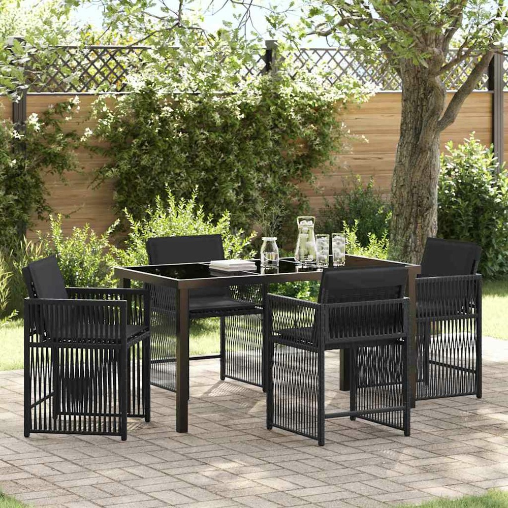 Ensemble de salle à manger pour jardin 5 pcs noir polyrotin
