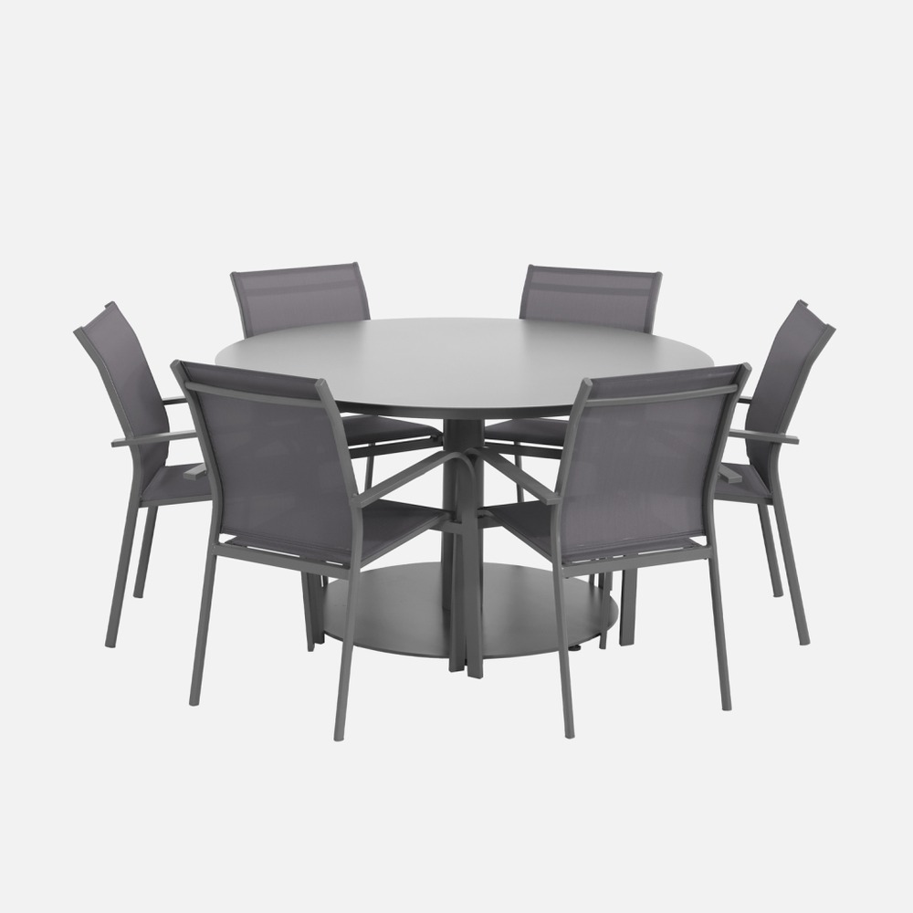 Table de jardin ronde aluminium + 6 assises - oreva / buffalo