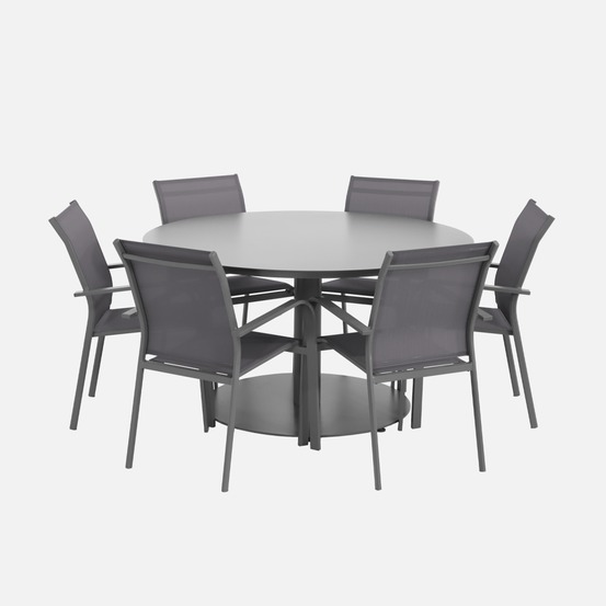 Table de jardin ronde aluminium + 6 assises - oreva / buffalo