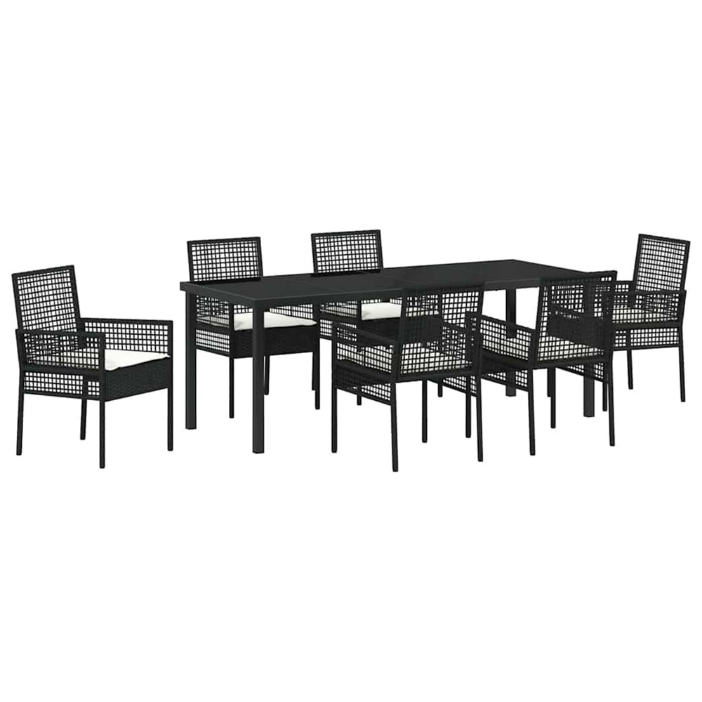 Ensemble de salle à manger pour jardin 7 pcs noir polyrotin