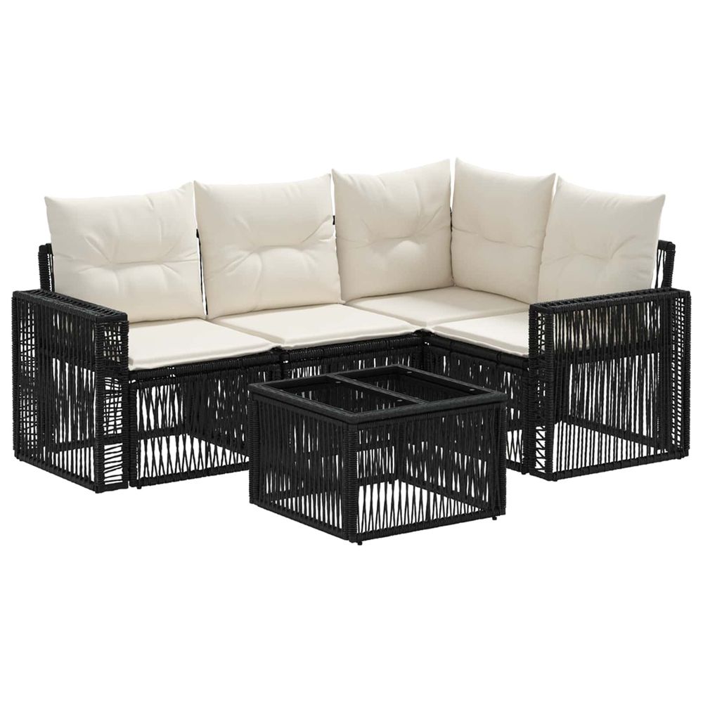 Ensemble de canapé de jardin 5 pc noir et blanc crème polyrotin