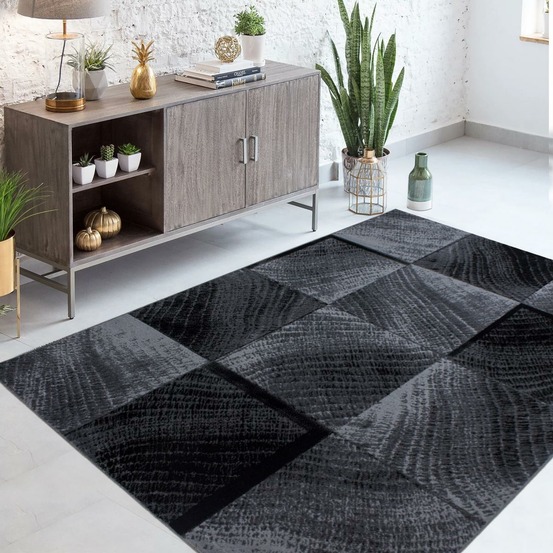Tapis de couloir 80x300 tissé motif géométrique sipur gris et noir