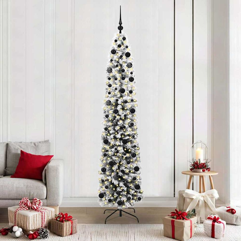 Sapin de noël artificiel vert 210cm avec guirlande 300 led et kit 120 boules rouges & or