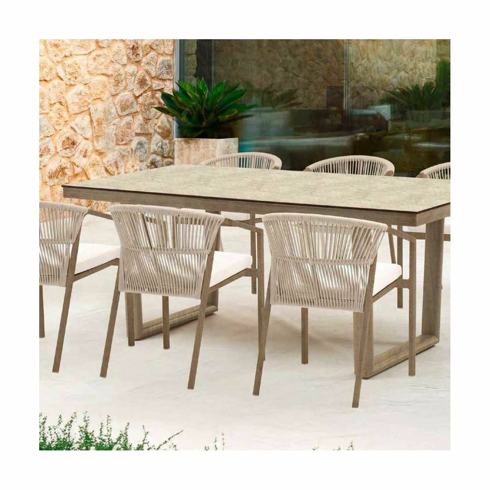 Salon de jardin en aluminium imitation bois 6 personnes masai