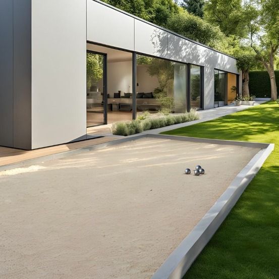 Pack terrain de pétanque beige 48m² (kit de traverses + géotextile + gnt + sable à pétanque beige) - livraison premium