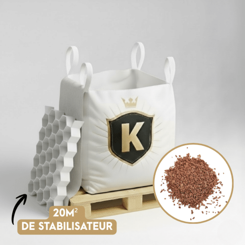 Kit graviers rose + dalles stabilisatrices = 1 big bag gravier rose 4/8 1,5t [environ 20m2] + 25m2 dalles stabilisatrices blanches