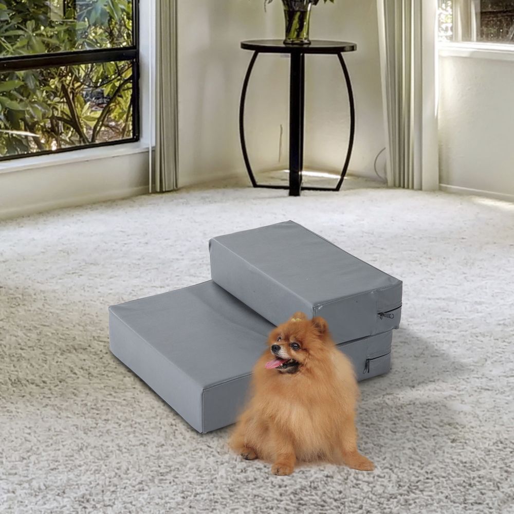 Escalier pour chien et chat en pu 45 x 39 x 20 cm gris foncé 2 marches pour canapé lit voiture convertible 2-en-1