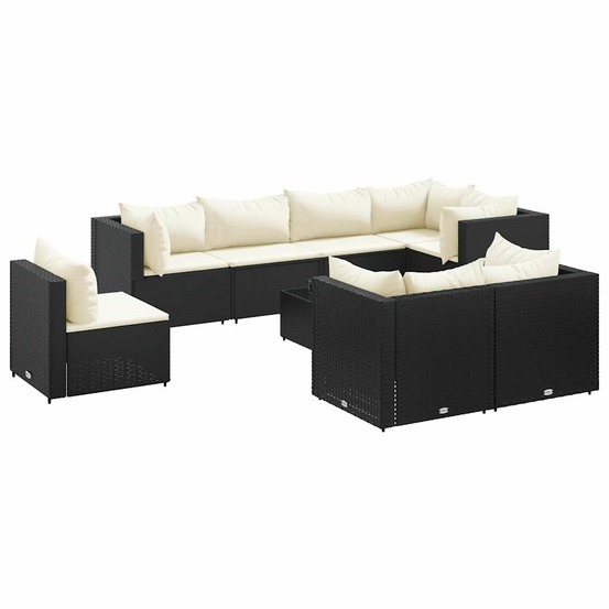 Salon de jardin 9 pcs avec coussins noir résine tressée