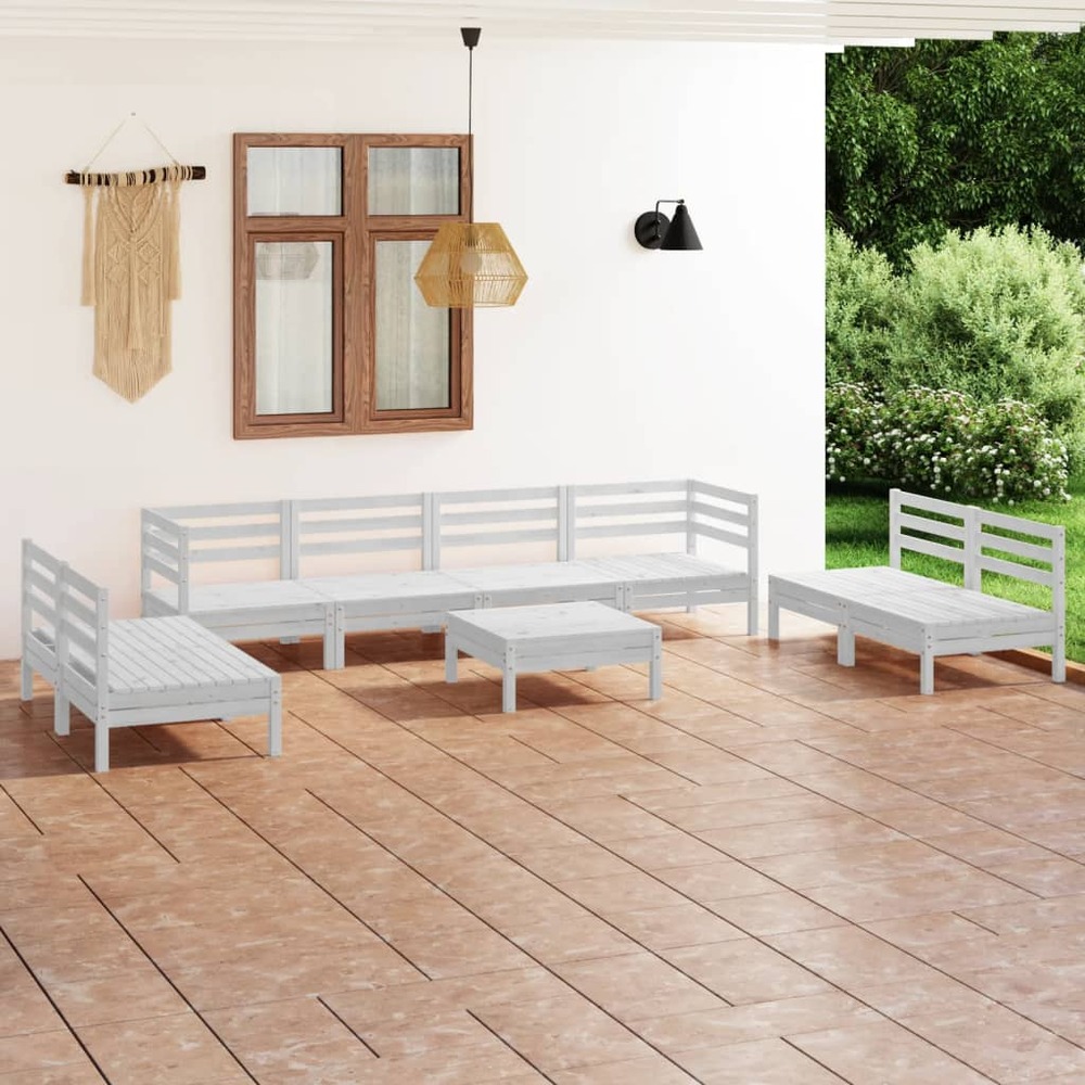 Salon de jardin 9 pcs blanc bois de pin massif
