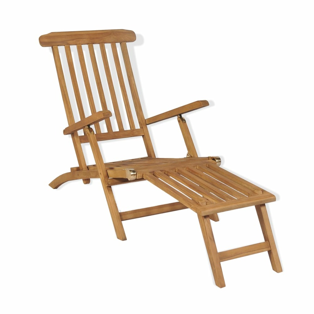 Transat chaise longue bain de soleil lit de jardin terrasse meuble d'extérieur avec repose-pied bois de teck solide 02_001257