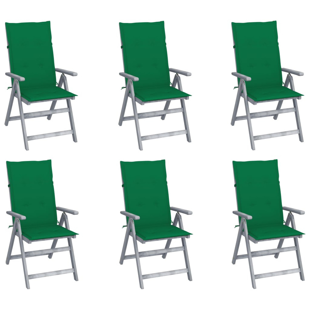 Chaises inclinables de jardin lot de 6 et coussins bois acacia