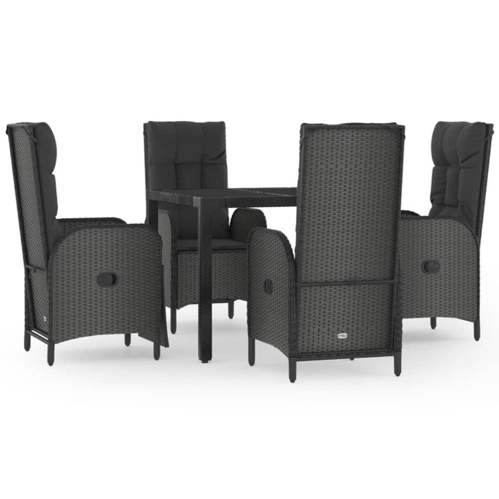 Ensemble à manger de jardin coussins 5pcs noir résine tressée