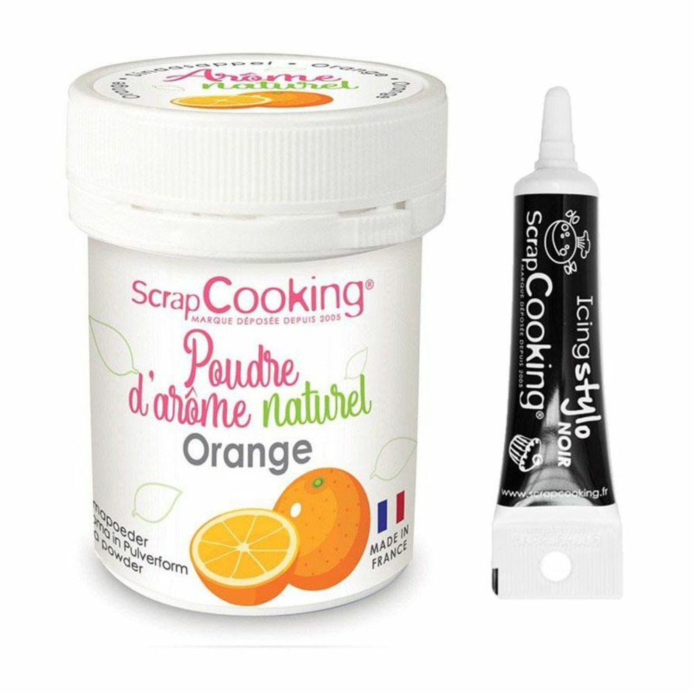 Arôme alimentaire naturel en poudre orange + stylo glaçage noir