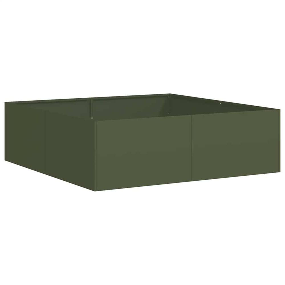 Jardinière d'extérieur vert olive 100x100x30 cm acier