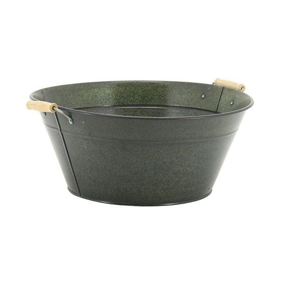 Corbeille ronde en métal laqué mat vert antique