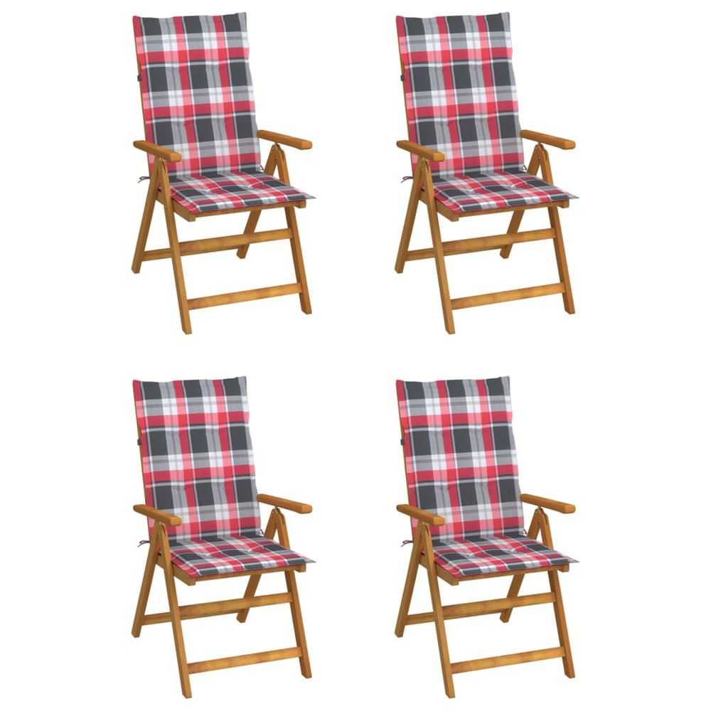 Fauteuils pliants inclinables 4 pièces avec coussins en bois d'acacia massif