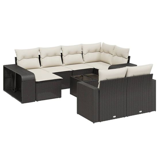 Salon de jardin 11 pcs avec coussins noir résine tressée