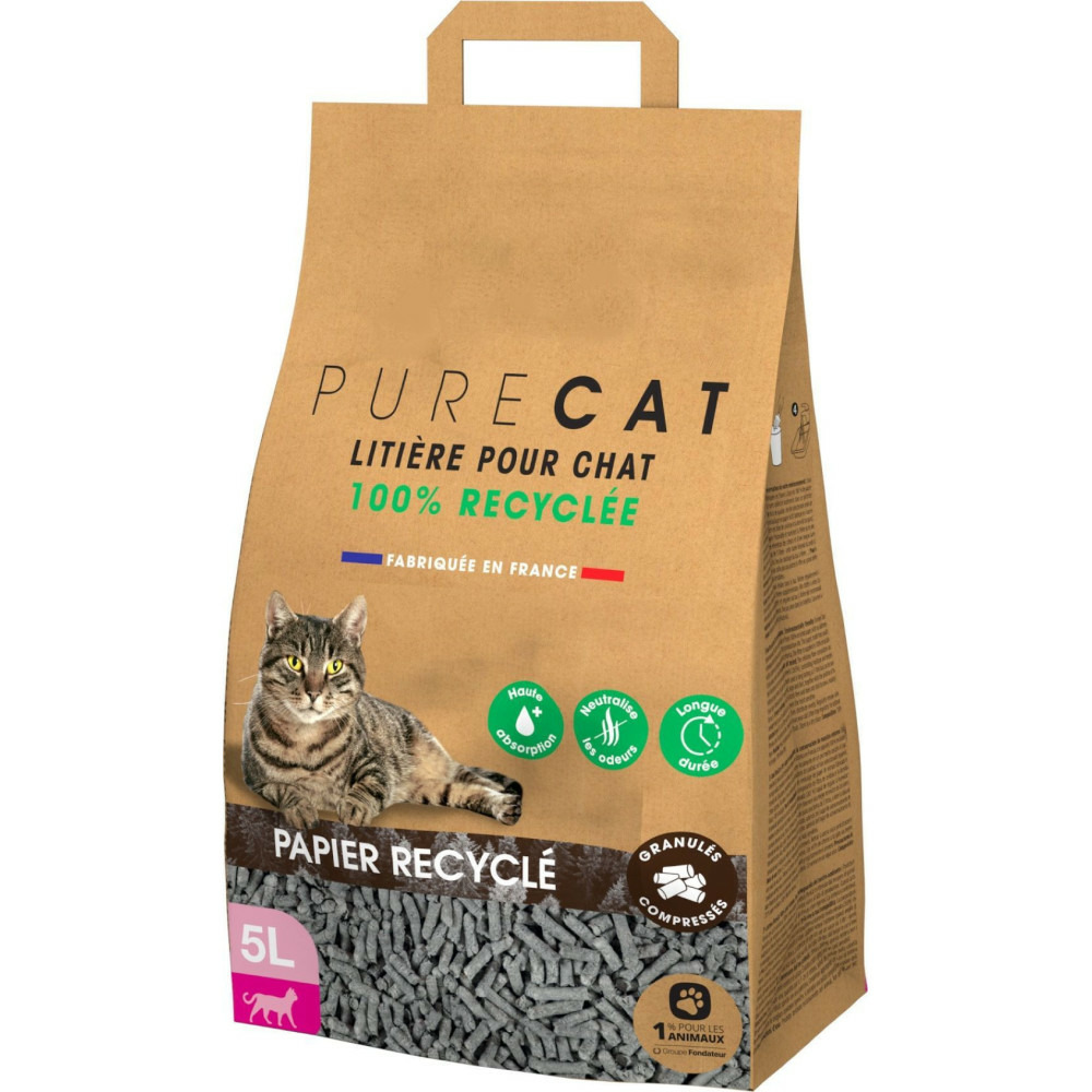 Litière granulés compressés en papier 100 % recyclé, 5 litres, pour chat