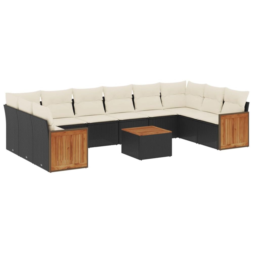 Salon de jardin 11 pcs avec coussins noir résine tressée