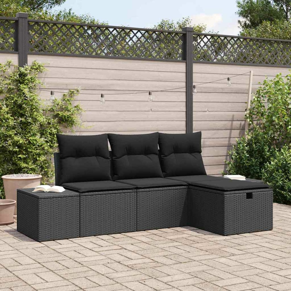 Ensemble de canapé de jardin avec coussin 4 pcs noir poly rotin