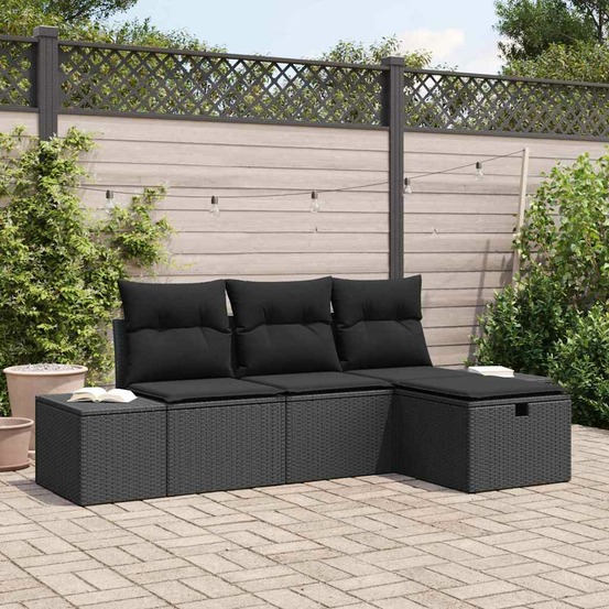 Ensemble de canapé de jardin avec coussin 4 pcs noir poly rotin