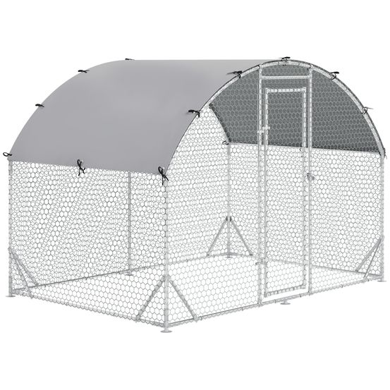 Enclos poulailler acier extérieur protection bâche anti-uv 280x190x197cm argent
