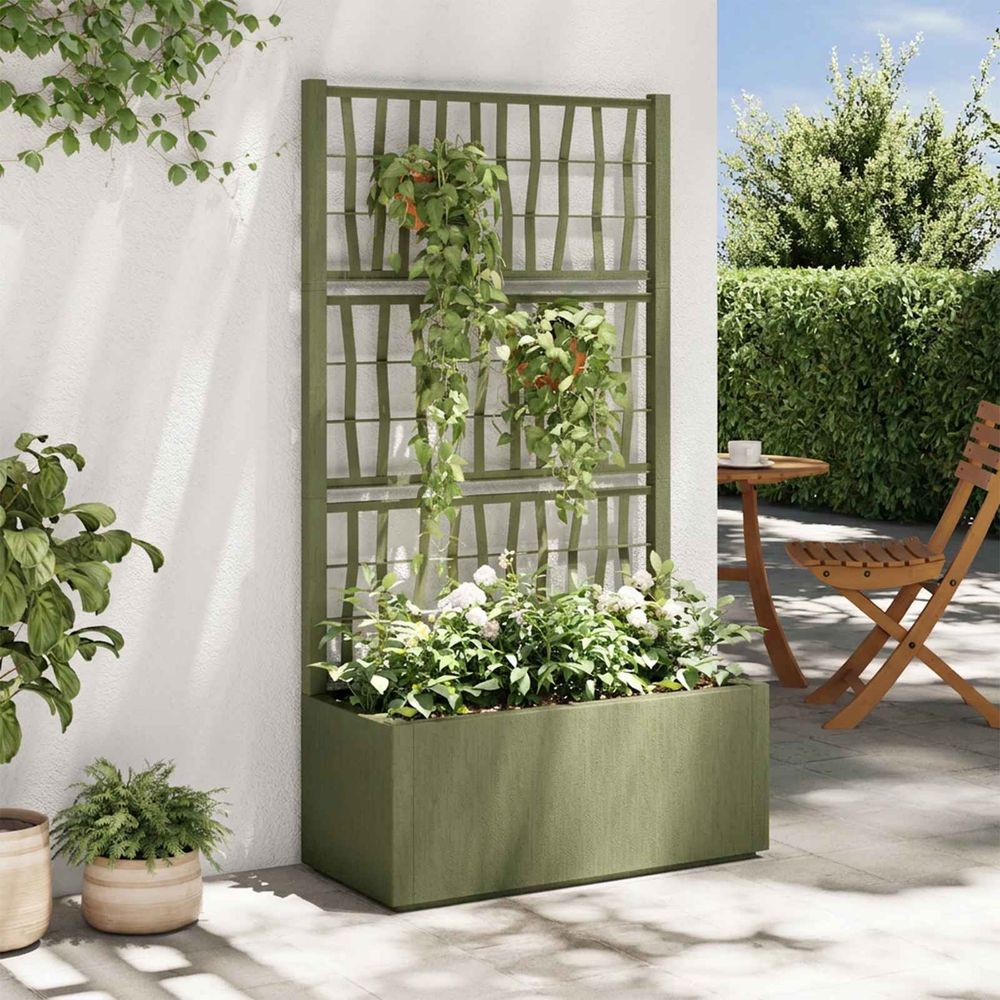 Grande jardinière avec treillis 80l pp vert pour mur végétal et plantes grimpantes