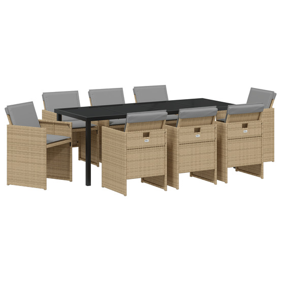 Ensemble de salle à manger de jardin de 9 pièces avec coussins en rattan poly beige