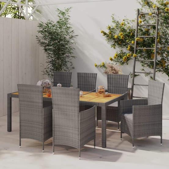 Salon de jardin 7 pcs avec coussins résine tressée gris