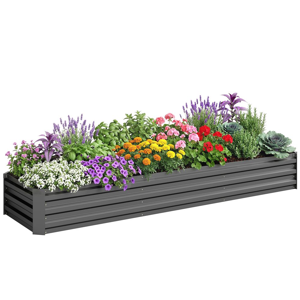 Grand carré potager acier galvanisé extérieur fond ouvert 240x60x30cm gris foncé