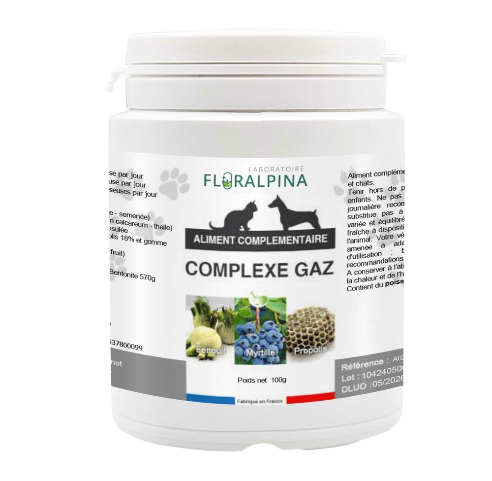 Complexe gaz 100g anti flatulence pour chien et chat 100g