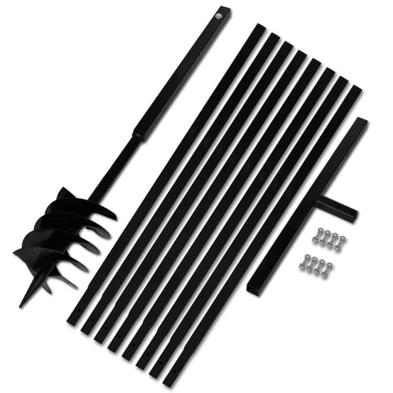 Tarière de sol avec manche 180 mm et tube d'extension 9 m acier