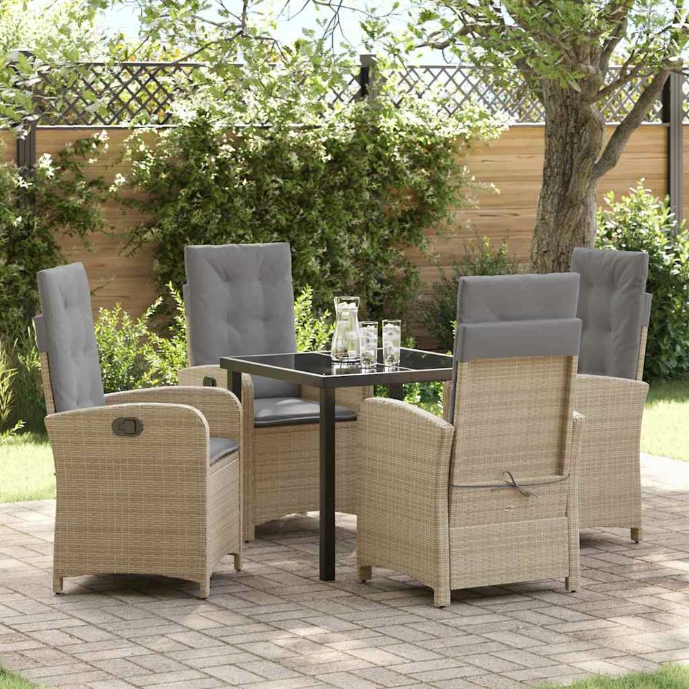 Ensemble de salle à manger pour jardin 5 pcs beige polyrotin