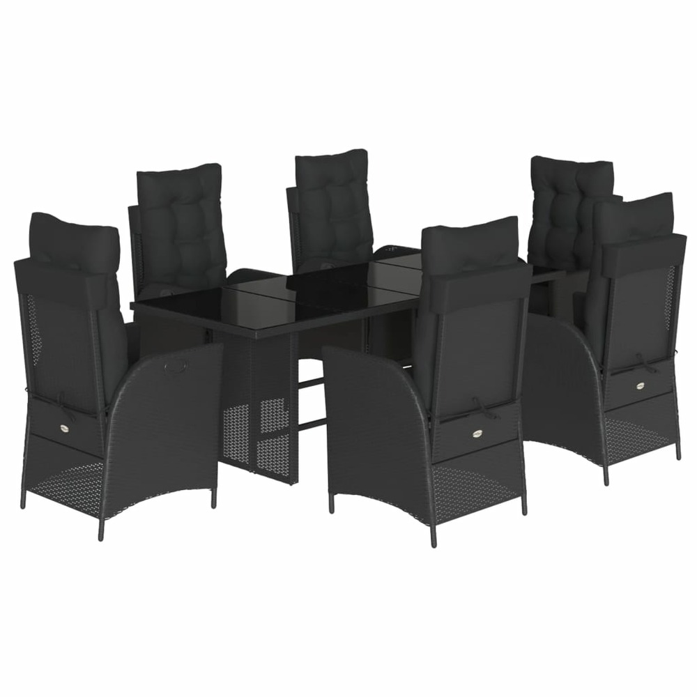 Ensemble à manger de jardin coussins 7pcs noir résine tressée