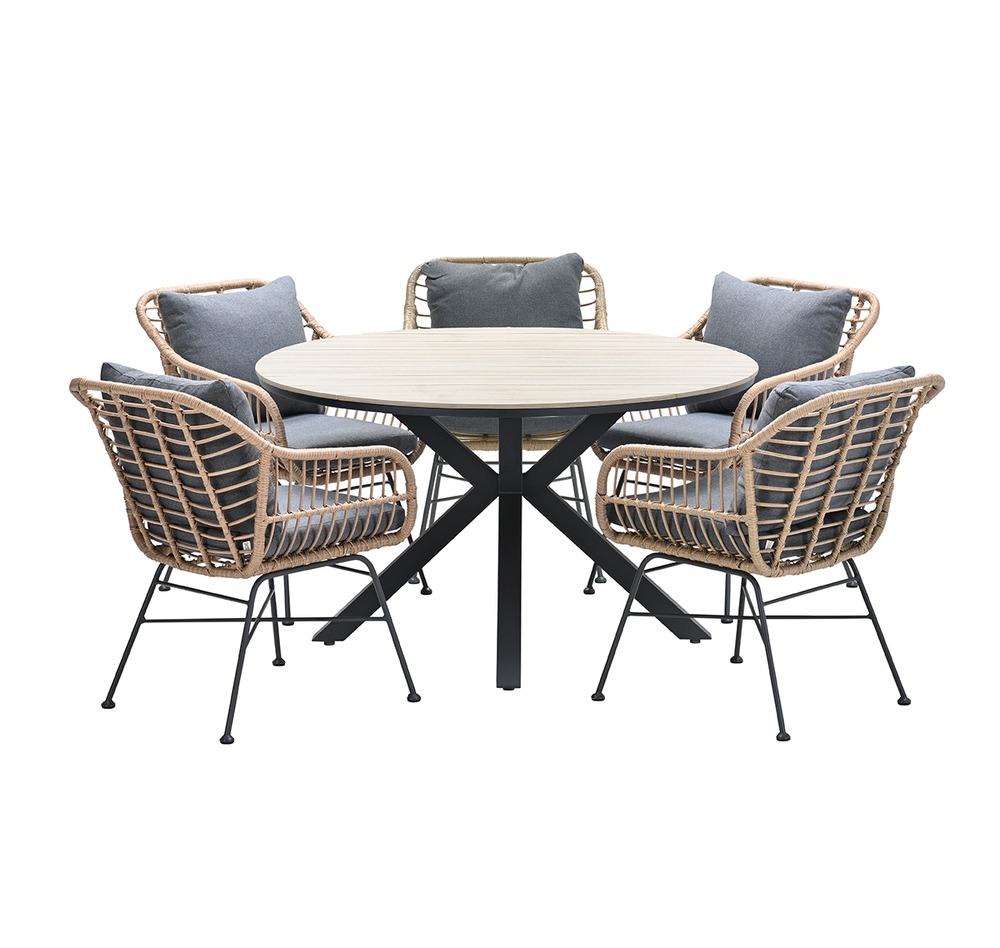 Ensemble salon de jardin rond 5 places - table edison - 5 chaises daisy - garden impressions