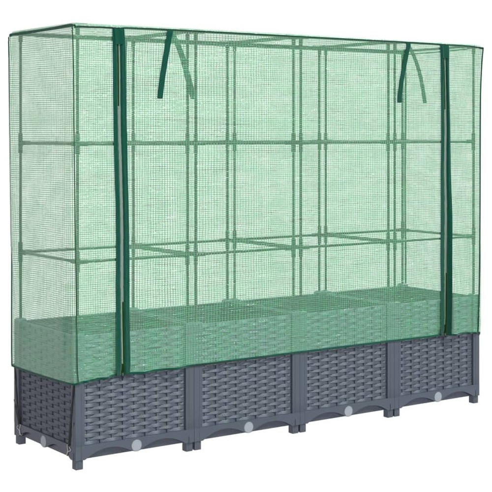 Jardinière bac lit surélevé plantes fleurs terrasse jardin surélevée avec housse aspect rotin 160 x 40 x 138 cm blue gris 02_