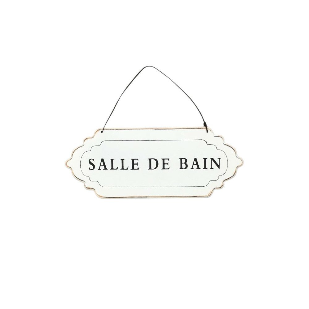 Plaque de porte décorative vintage salle de bain fer blanc 12x7cm