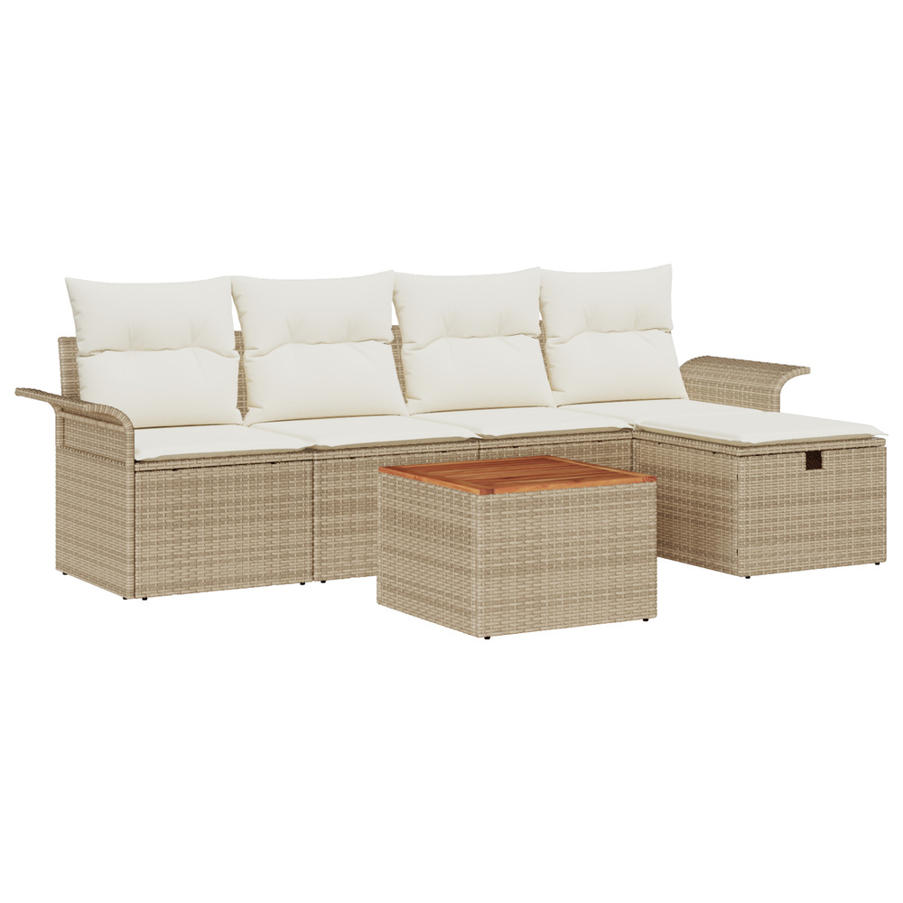 Ensemble de canapé de jardin de 6 pièces avec coussins beige en poly rattan