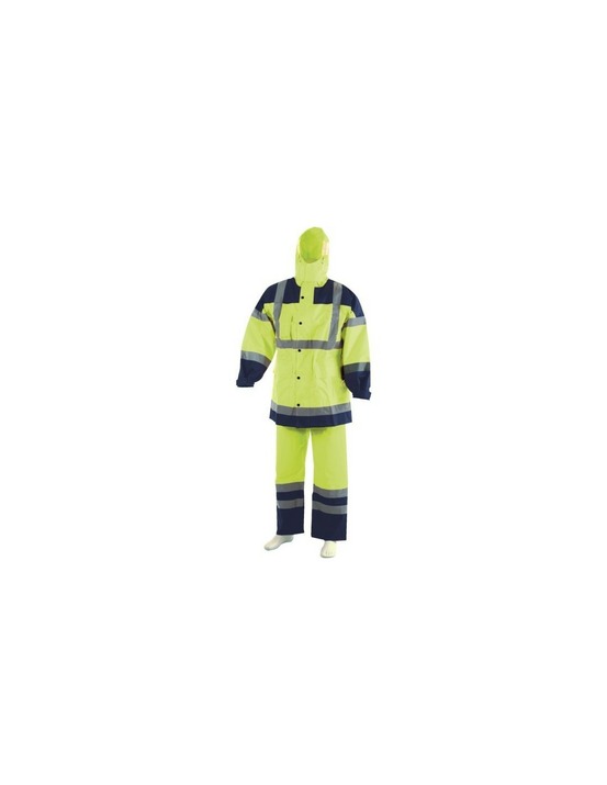 Ensemble de pluie haute visibilite jaune fluo - bleu taille m