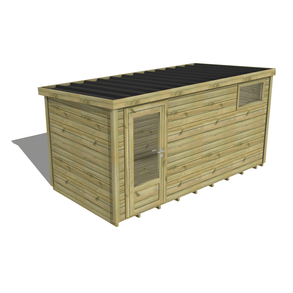 Abri de jardin bois pin traité autoclave 27mm - essentiel - 4,34x2,14m / 9m2 - bac acier - plancher bois
