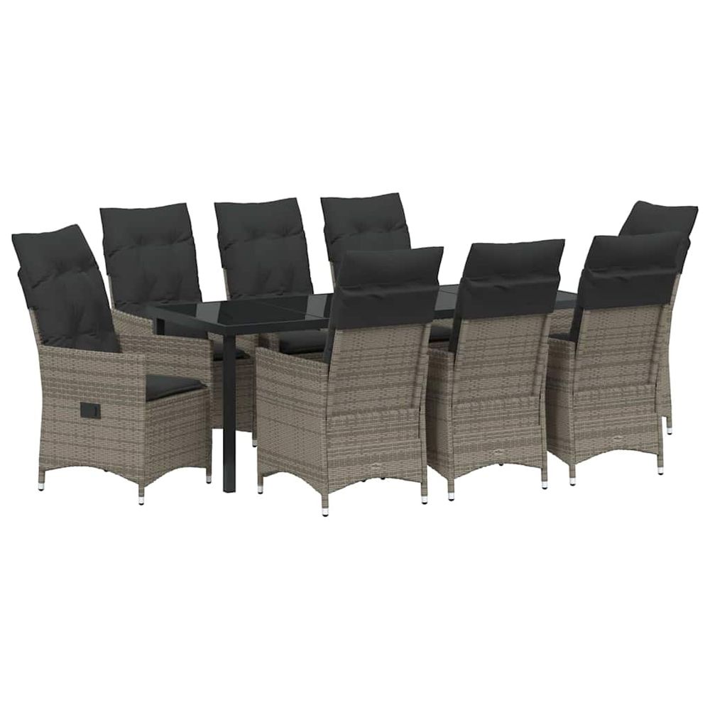 Ensemble de salle à manger pour jardin 9 pc gris polyrotin