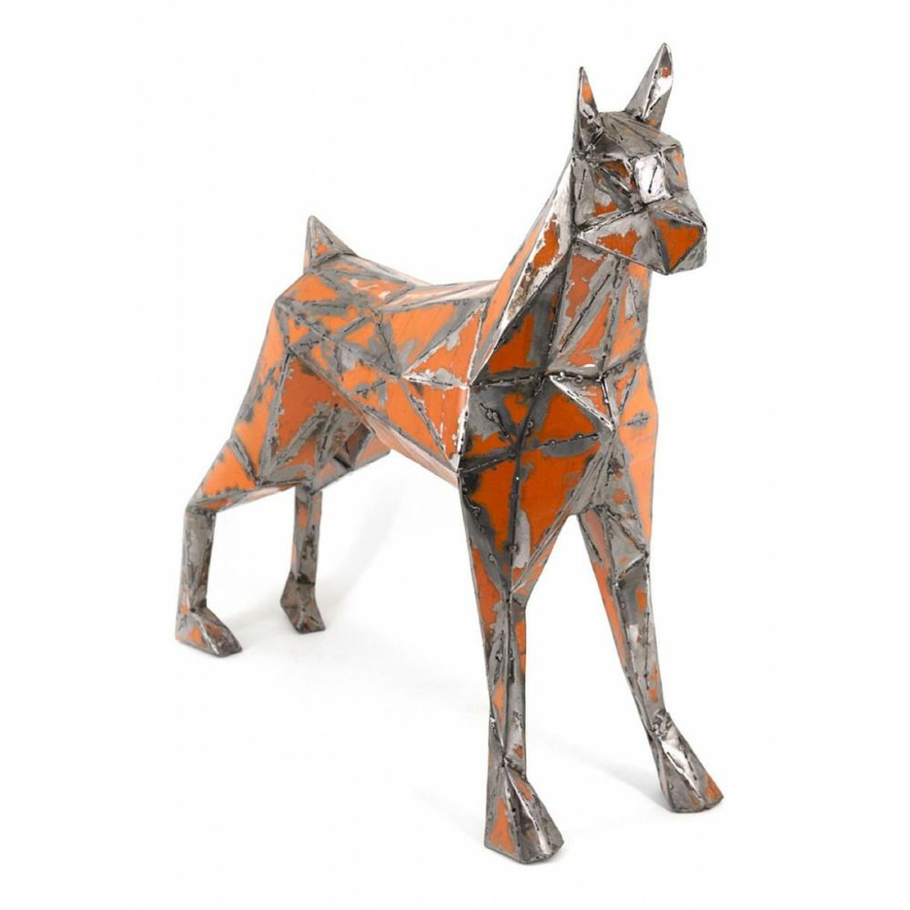 Sculpture chien fer orange - décoration d'autrefois
