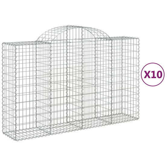 Paniers à gabions arqués 10 pcs 200x50x120/140 cm fer galvanisé