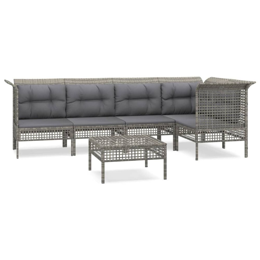 Salon de jardin 6 pcs avec coussins gris résine tressée
