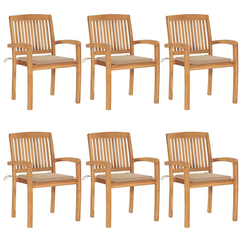 Chaises de jardin empilables avec coussins lot de 6 teck solide
