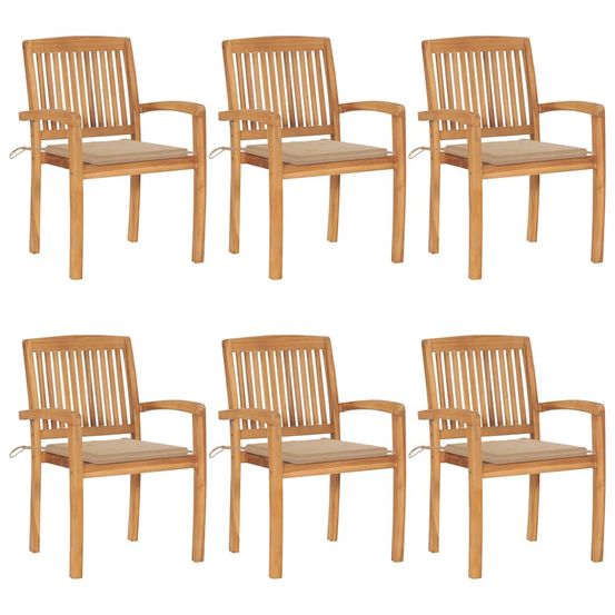 Chaises de jardin empilables avec coussins lot de 6 teck solide