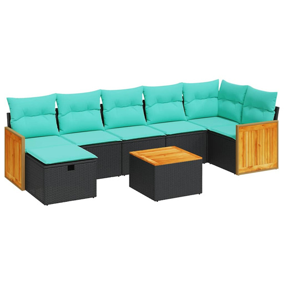 Salon de jardin 8 pcs avec coussins noir résine tressée