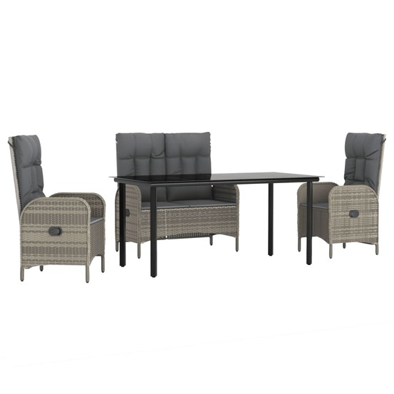 Ensemble à manger jardin 4pcs et coussins gris résine tressée